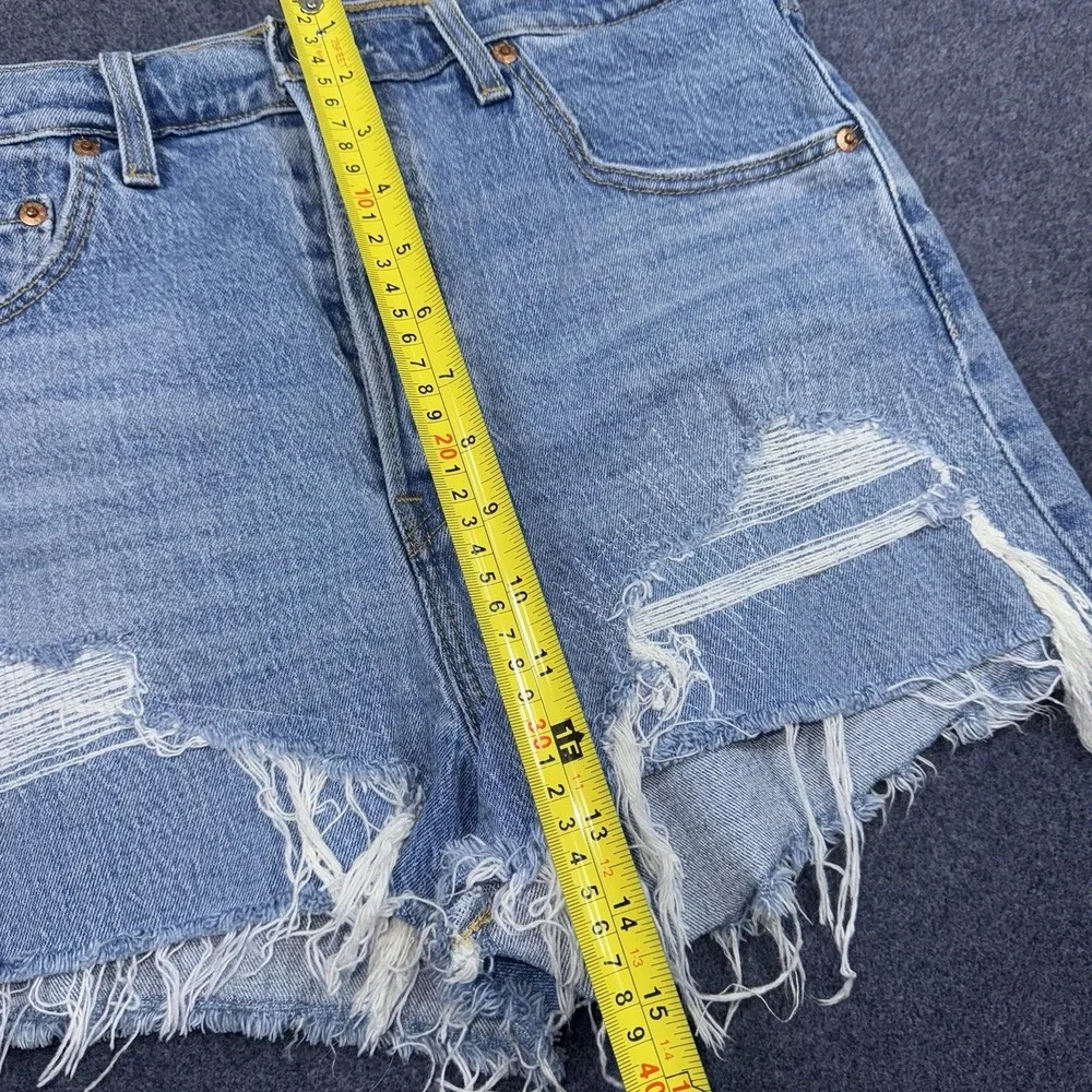 Levis Shorts Womens Sz 31 Blue High Rise Denim Ribcage Button Fly Cut Off Frayed